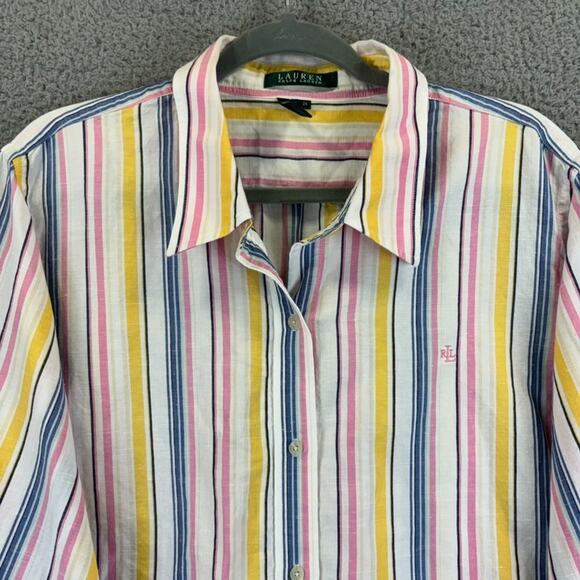 Ralph Lauren Linen Top 2X Lagenlook Beachy Preppy Natural Stripe Boxy Roomy LRL - Picture 2 of 13